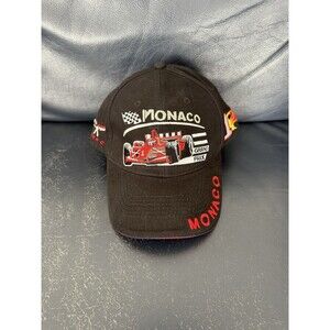 Vintage Sherry USA Black Strapback Cap Embroidered Monaco Grand Prix Racing Hat